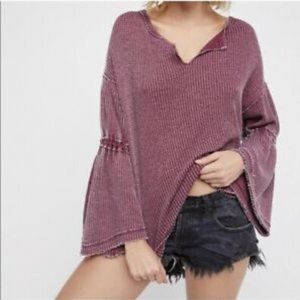 Free People Dalia Bell Sleeve Waffle Top